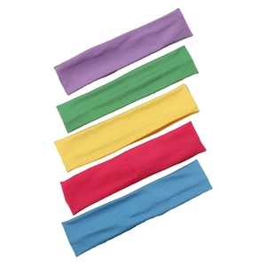 Five pack colorful elastic sports headbands in purple green yellow rose and blue