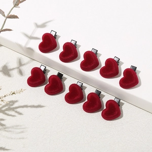 Red Heart Flocked Velvet Duckbill Hair Clips For Women Girls Elegant Sweet Handmade Heart Shaped Hair Side Clips Accessories