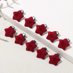 French Vintage Red Flocking Star Hair Clips For Women Cute Mini Star Duckbill Clips Sweet Girl Hair Accessories Hairpins