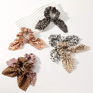 Elastici per Capelli Donna con Fiocco a Stampa Leopardata e Nastri Lunghi Scrunchies in Tessuto di Poliestere Gioielli