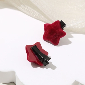 Chic red velvet star hair clips with durable black metal duckbill clips for women