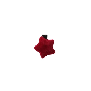 Red flocked star-shaped hair clip with black metal grip on a clean white background