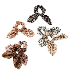 Set di 5 elastici per capelli con fiocco a stampa leopardata e floreale in tessuto