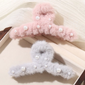 Elegante Pinza per Capelli in Peluche con Künstliche Perle Grande Stile Coreano in Pelliccia Sintetica per Donna Ragazza Accessorio Styling