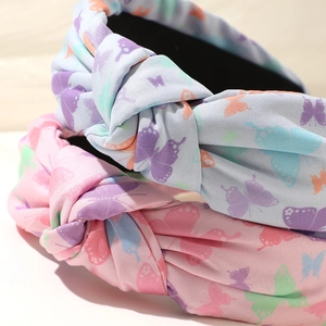 Modisches breites Knotenstirnband-Set mit bunten Schmetterlingsdrucken in Rosa und Hellblau