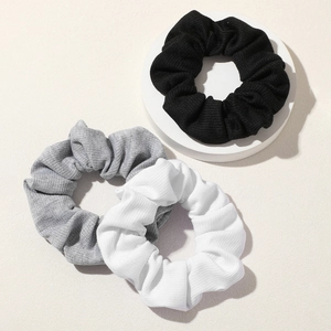 Knitted Ribbed Scrunchies Hair Ties For Women Autumn Winter Solid Color Elastic Hair Bands Black White Gray Headwear