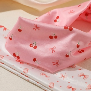 Cute cartoon bear bow elastic headband set with silk cherry heart patterns