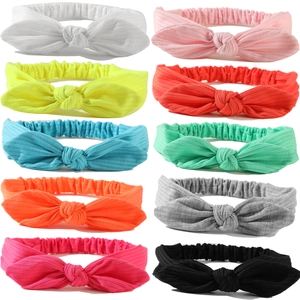Soft Ribbed Knit Elastic Headband With Bow Rabbit Ears Solid Color Stretch Hair Band For Women Kids Daily Washing Face