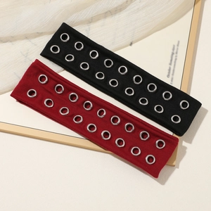 Punk style knitted elastic headbands with silver metal eyelets in black and burgundy
