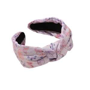 Modischer breiter Knoten-Haarreif aus lila Stoff mit bunten Schmetterlings-Prints