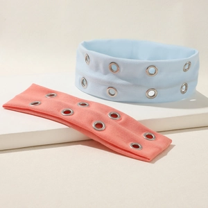 Cintas elásticas punk en azul claro y rosa coral con detalle de ojales metálicos