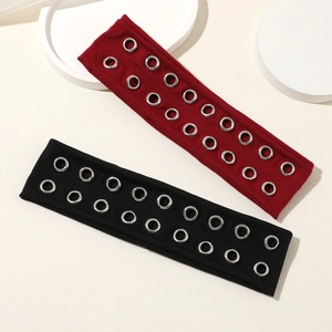 Punk style knitted headbands with double-row metal eyelets in burgundy and black