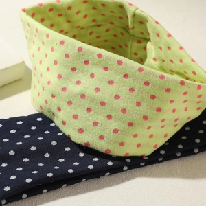 Grünes und dunkelblaues Polka-Dot-Yoga-Stirnband-Set aus dehnbarem Baumwollstrick