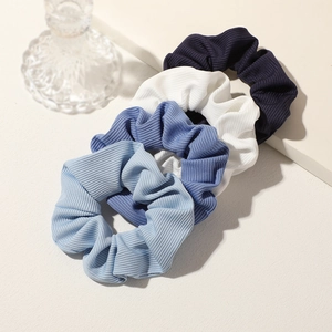 Blue Navy White Denim Ribbed Hair Scrunchies For Women Girls Elastic Hair Ties Simple Fashion Hair Accessories Combination