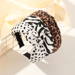Women Vintage Fabric Knotted Headband Leopard Polka Dot Zebra Stripe Hair Hoop Wide Turban Headwrap Hair Accessories