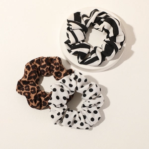 Three-piece set of stylish zebra stripe, leopard, and polka dot pattern hair scrunchies