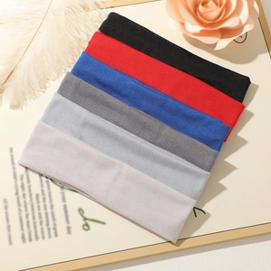 Women Yoga Headband High Elastic Sports Fitness Sweat Wicking Hair Band Solid Color Non-Slip Knit Fabric Headband Workout Accessory
