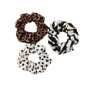 Three-piece set of zebra, leopard, and polka dot pattern scrunchies for women styling