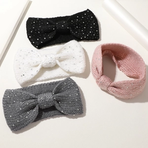 Knitted rhinestone headband with knot design in black, white, gray, and pink set