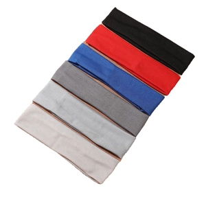 Five-pack elastic sports headbands in black, red, blue, and grey for gym yoga workout