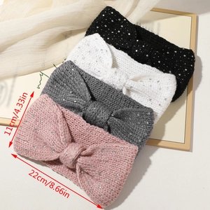 Detailed knit headbands with crystal rhinestones and bow design in assorted colors