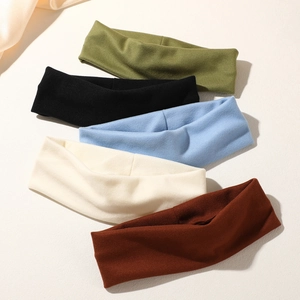 Women Knitted Cotton Blend Sport Headband Yoga Sweat Absorbent Elastic Hair Band Non Slip Minimalist Solid Color Turban Headwrap