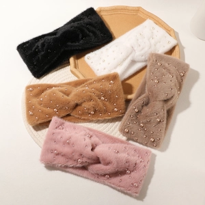 Überkreuztes Plüschstirnband mit Perlen in fünf Farben für Yoga und Freizeitmode