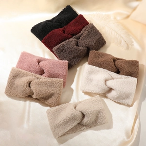 Cross-knot teddy fleece headbands for women in multiple warm solid winter colors