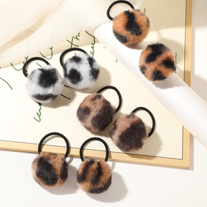 Leopardenmuster Kunstpelz Plüsch Bommel Haargummis Weiche Elastische Haarbänder Für Damen Mädchen Herbst Winter Haarschmuck