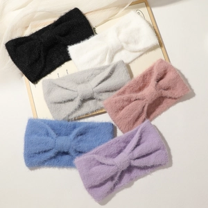 Bandeau à Nœud en Fausse Fourrure de Vison pour Femmes Bandeau en Tricot de Peluche Épais Élastique Bandeau d'Hiver Chaud Turban Doux