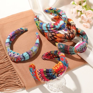 Bohemian hollow linen knit braided headband with embroidery knot in various colorful patterns