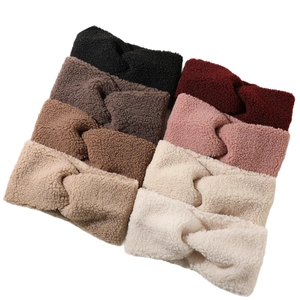 Set of 7 solid color faux fur twist headbands in autumn winter warm teddy plush fabric