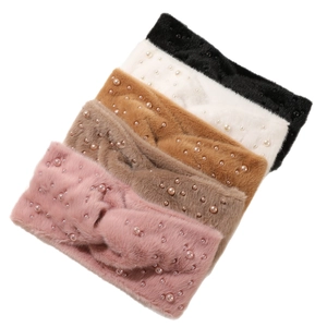 Plüschige Perlen-Ohrwärmer-Stirnbänder in fünf Farben wie Rosa, Beige und Schwarz