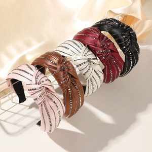 Vintage Knotted Wide Satin Headband For Women French Elegant Rhinestone Double Row Hair Band Padded Fashion Hair Accessories