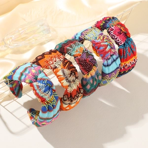Bohemian hollow linen knit knotted wide headbands in five colorful geometric patterns