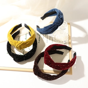 Samt Haarreif Set mit Strasssteinen in Gelb, Schwarz, Blau, Weinrot und Braun