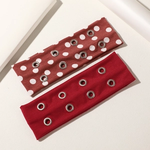 Bandeau Élastique Large Femmes Rouge Vin Et Pois Tricoté Ensemble Avec Oeillets Métalliques Style Punk Coiffure Sport