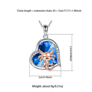 Collier cœur avec cristal bleu et gravure Love You Forever de taille 2,5x2cm