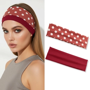 Ensemble de bandeaux élastiques larges rouge uni et à pois blancs pour femme