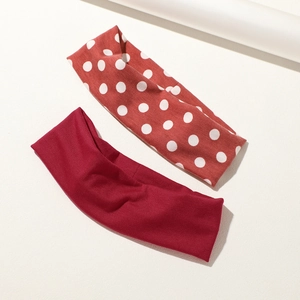 Lot de bandeaux larges élastiques en tissu rouge foncé et à pois blancs pour femmes