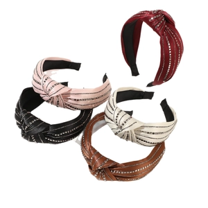 Set of 5 knotted satin headbands with rhinestone stripes in diverse elegant colors