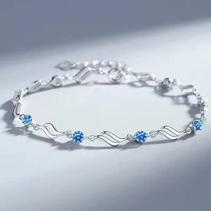 Wave Crystal Alloy Bracelet For Women Summer Fresh Elegant Adjustable Link Bracelet Jewelry Gift White Blue Pink Purple