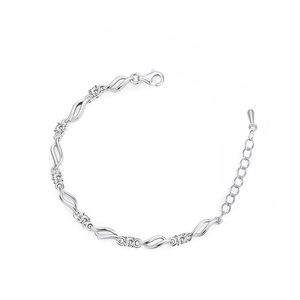 Elegant wavy silver bracelet with blue crystals and infinity links for women's summer jewelry