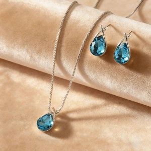 Elegant Teardrop Artificial Glass Jewelry Set Alloy Box Chain Necklace Earrings For Bridal Wedding Party Women Jewelry
