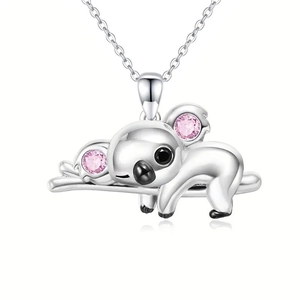 Collar con colgante de koala rosa en plata S925 con detalles de circonita cúbica rosa