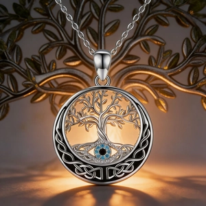 Vintage Silver Color Tree Of Life Evil Eye Pendant Necklace Earrings Jewelry Set Alloy Enamel Celtic Knot Jewelry For Women