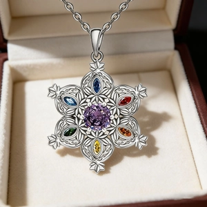 Boho Bunte Strass Schneeflocke Lotus Anhänger Halskette Legierung Silberkette Schmuckset Für Damen Party Hochzeit Geschenk
