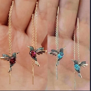 Orecchini a Filo Colibrì in Lega con Zirconia Cubica Catena Lunga Nappa Orecchini Donna Moda Animale Gioielli