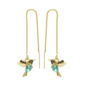Orecchini a perno colibrì dorati con cristallo verde e strass neri di lusso