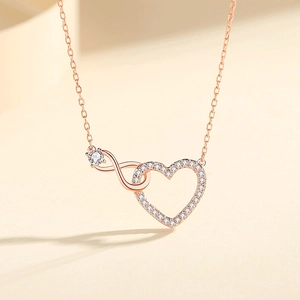 Collana con Ciondolo a Forma di Cuore e Infinito in Lega e Zirconia per Donna Placcata in Oro Rosa e Argento Elegante Gioielli per San Valentino